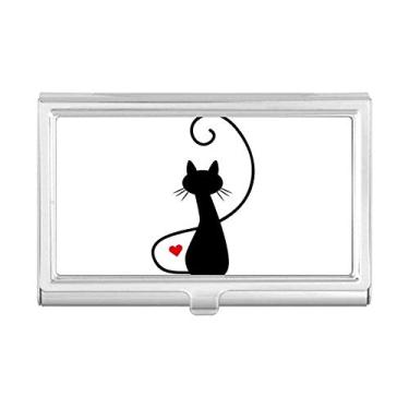 Imagem de Mewing Heart Cat Sihouette Animal Porta-cartão de visita Carteira de bolso