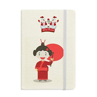 Imagem de Caderno branco vermelho japonês desenho de boneco de neve de Natal capa dura grossa