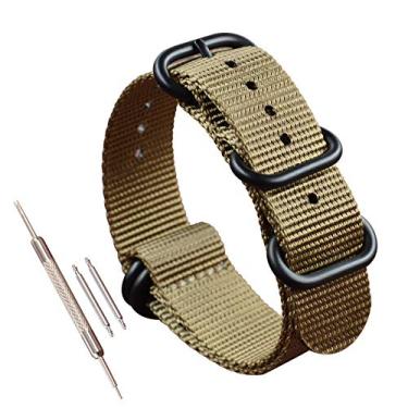 Imagem de MZBUTIQ Pulseira de relógio masculina de nylon cáqui de 19 mm, pulseira de reposição de nylon grosso, fivela pesada, 5 anéis
