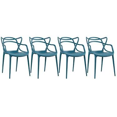 Imagem de Loft7, Conjunto Kit 4 Cadeiras Design Allegra Polipropileno Injetado Alta Densidade Empilhável Sala Cozinha Jantar Bar Jardim Varanda Turquesa
