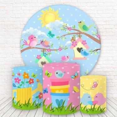 Imagem de Painel Redondo E Capas Tecido Sublimado 3D Jardim Fkpc-889