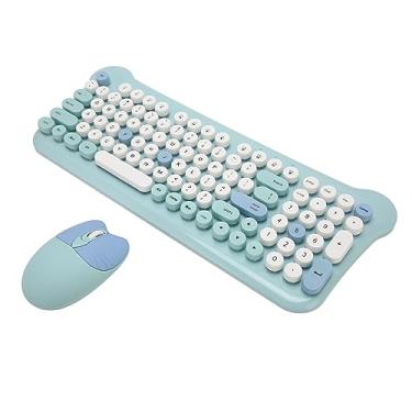 Imagem de Teclado de e Mouse Teclado Sem Fio Conjunto de Mouse Auto Sleep Retro Cute Round Keycaps para 98 7 8 10 11 2000 (Azul)
