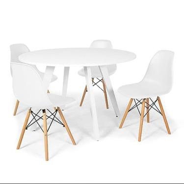 Imagem de Conjunto Mesa de Jantar Redonda Amanda Branca 120cm com 4 Cadeiras Eames Eiffel - Branco