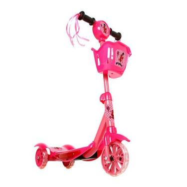 Imagem de Brinquedo Infantil Patinete Scooter 3 Rodas Com Cesta Luz E Som Rosa M