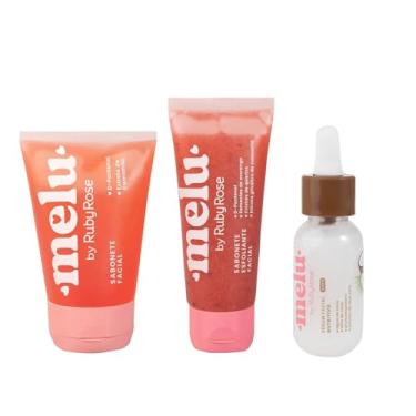 Imagem de Kit Cuidado Facial Melu 3 itens Sabonete, Sabonete Esfoliante e Sérum Cor:4 - Coco