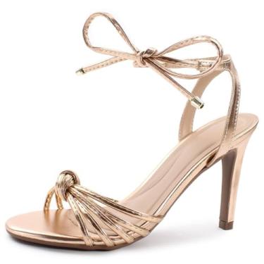 Imagem de Sandália Re&Ton Salto Alto Fino 9cm Amarração Feminina FN21 (Rose Gold, BR, Adulto, Numérico, 37)
