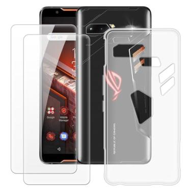Imagem de MILEGOO Capa Asus ROG Phone ZS600KL + 2 peças protetoras de tela de vidro temperado, capa de silicone TPU macio à prova de choque ultrafina para telefone Asus ROG ZS600KL (6 polegadas) transparente
