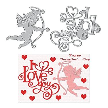 Imagem de Estivaux Cortes de matriz de palavras de amor de cupido para fazer cartões, moldes de corte de coração amoroso, estêncil, letras de amor, molde de gravação em relevo para álbuns, faça você mesmo,