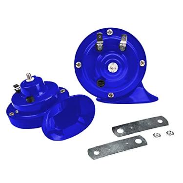 Imagem de 2 peças 300DB buzinas de trem super altas, kit de substituição de buzinas duplas de ar à prova d'água 12 V, acessórios automotivos buzina elétrica de caracol kit universal para carro, motocicleta, caminhão, bicicleta, barco (azul)