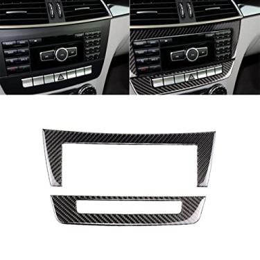 Imagem de UOADA Para Mercedes-Benz C-Class W204 2011-2013 Botão de controle de ar condicionado para painel central de fibra de carbono real macia com botão de controle de ar condicionado AC CD moldura de mídia adesivo de acabamento acessórios interiores do carro