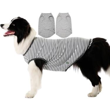 Imagem de SyChien Camisetas listradas para cães grandes, roupas para cães grandes, menino, algodão, roupa leve, vermelho, preto, listrado, GGGG