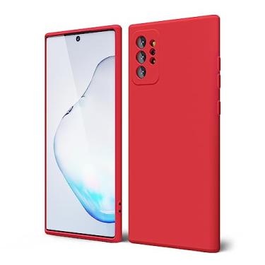 Imagem de oakxco Capa de telefone projetada para Samsung Galaxy Note 10 Plus silicone líquido, capa de gel suave e fina de borracha macia TPU lisa para mulheres e meninas, proteção fosca sólida e à prova de choque, vermelha