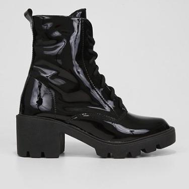 Imagem de Bota Coturno Cano Curto Look Fashion Verniz Tratorada Feminina-Feminino