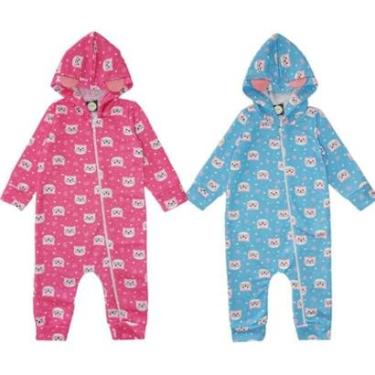 Imagem de 2 Macacão Bebê Menina Longo Inverno moletom Flanelado Punhos Ziper Capuz interativo 3D Roupa Frio-Feminino