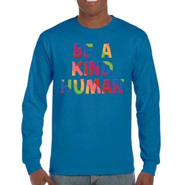 Imagem de Camiseta Be a Kind Human Puff Print Manga Longa Mensagem Positiva Citação Inspiradora Motivação Diversidade Incentivadora, Azul, XXG