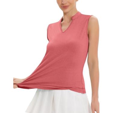 Imagem de addigi Camiseta feminina de golfe, gola V, sem mangas, regata atlética, tênis, camiseta esportiva leve com absorção de umidade, Vermelho, 3G