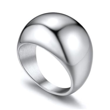 Imagem de GOLDCHIC JEWELRY Anel de aço inoxidável personalizado de croissant grosso para mulheres, anel de declaração empilhável, tamanho 7 – 12, cor dourada/prata/preta, caixa de presente incluída,