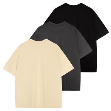 Imagem de Camiseta masculina ultra macia de viscose de bambu, gola redonda, leve, manga curta, elástica, refrescante, casual, básica, Preto + cinza escuro + bege, M