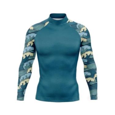 Imagem de Camisa masculina de surfe, proteção solar, secagem rápida, roupa de banho de verão, gola redonda, manga comprida, Tclf-0118, G