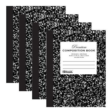 Imagem de BAZIC Caderno de redação de mármore preto premium com 100 folhas pautadas para faculdade, cadernos de comp, escritório, escola, pacote com 4