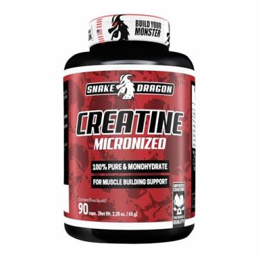 Imagem de Creatina Monohidratada 100% Pura Monohidratada Pote 90 Capsulas 3000mg Creatine Natural Suplementação Treino Academia Ganho Muscular Hipertrofia Força Energia Resistência Importada - Snake Dragon