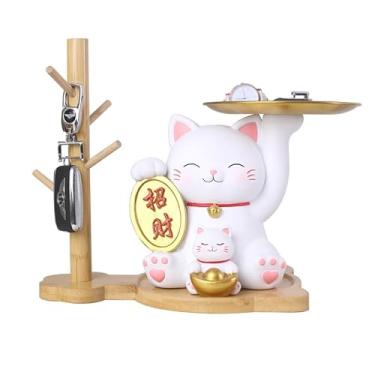Imagem de Bandeja decorativa de gato da sorte, resina sendo rica, estátua de gato, entrada, porta-chaves, bandeja de armazenamento de lanches, escultura de gato fofa, tigela de doces com bandeja de metal para d