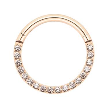 Imagem de BLISI G23 Anéis de nariz de titânio argola septo clicker 16G segmento de nariz articulado argola 8 mm/9 mm/10 mm zircônia cúbica cartilagem brincos concha daith hélice torre tragus orelha piercing