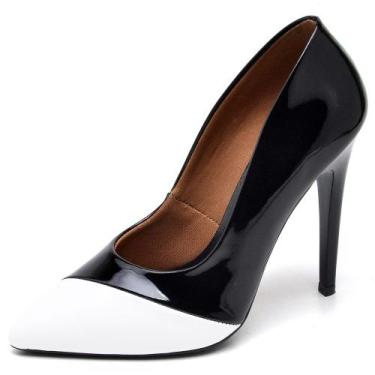 Imagem de Scarpin Casual Salto Alto Feminino Ellas Online Branco/Preto