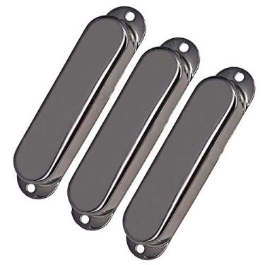 Imagem de 3 peças capas de captador de bobina única de latão fechado para peça de guitarra elétrica Fender Strat Squier (Preto)