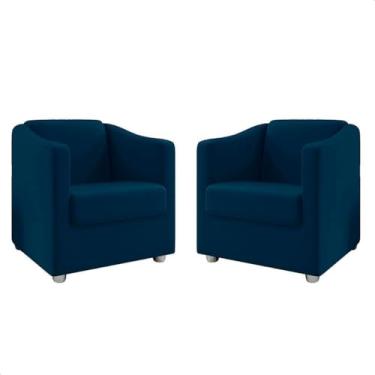 Imagem de Poltrona Decorativa Estofada KIT 02 Cadeiras Sala de Estar Quarto Recepção Luxo Mariana (Suede marinho)
