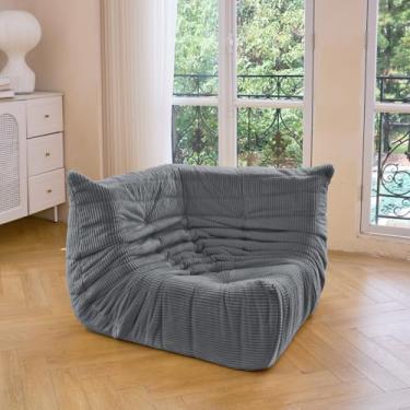 Imagem de N&V Cadeira de canto Fireside, sofá de chão sem braços de meados do século, poltrona macia de veludo cotelê premium, cadeira de sofá de espuma para sala de estar, quarto e escritório (cinza gelo)