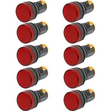 Imagem de Kit 10 sinaleiro led ad22 22mm 220v vermelho stark