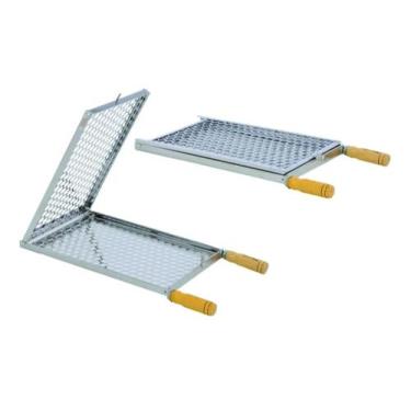 Imagem de Grelha Para Peixe Frango 42x25 Dupla Tela Moeda Inox - GS