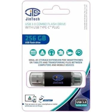 Imagem de JinTech Semiconductor CO LTD Pen drive duplo de 256 GB USB para USB-C. Compatível com PC, Mac, Andriod e iPhone, laptops, sistemas de jogos de tablet e outros dispositivos compatíveis com USB. USB