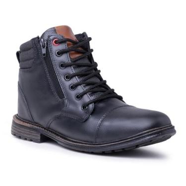 Imagem de Bota Masculina Coturno de Couro Com Zíper Confortável - CFT Drop, Pret