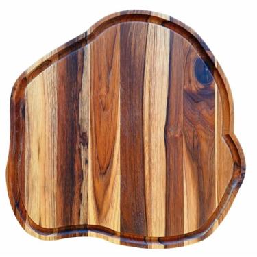 Imagem de KIAGA, Tábua de Corte para Servir Churrasco Porções e Petiscos em Madeira Teca Maciça com Óleo Mineral - Rústica 38x38cm Cor:NA