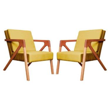 Imagem de Conjunto 2 Poltronas Monalisa Com Braços de Madeira Veludo Mostarda - 