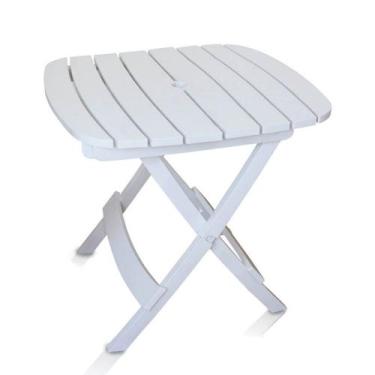 Imagem de Mesa de Plástico Dobrável Quadrada Ripada Branca Diamantina Antares