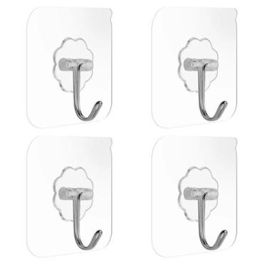 Imagem de Kit 4x Ganchos Adesivo Parede Multiuso Transparente Sem Furo Banheiro 