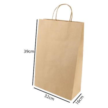 Imagem de Kit 50 Unidade de Sacola Papel Kraft Pardo Grande 39x32x16cm - T10OFFI