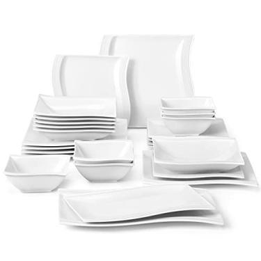 Imagem de Conjunto de louças Malacasa, pratos de jantar, pratos de jantar, pratos e tigelas, pratos de sopa quadrados, tigelas de sobremesa, Flora 26 pieces set, 26-Pack, 1