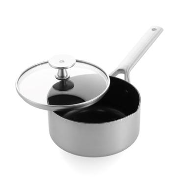 Imagem de Blue Diamond Cookware Panela de cerâmica antiaderente tripla de aço inoxidável seguro para indução de 2QT, prata