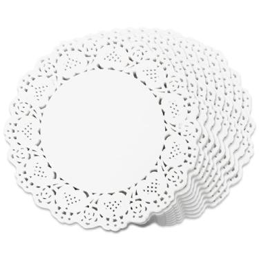 Imagem de Doilies de papel redondos de 23 cm, 150 peças de papel de renda branca descartável para buffet bolo comida frita festa casamento Natal talheres decoração
