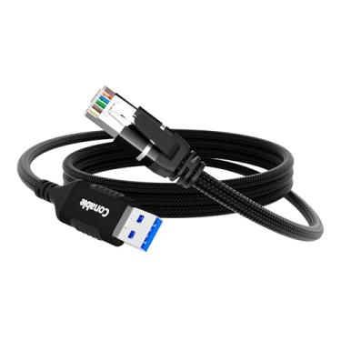 Imagem de Cabo Ethernet para USB 3 metros, USB 3.0 Tipo A para RJ45 Adaptador LAN de Internet, Gigabit, conectado diretamente, alumínio, trançado, compatível com laptop, PC, switch e mais, cabo preto