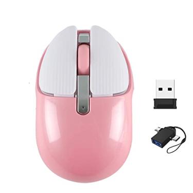 Imagem de JieruiDeng Mouse de carregamento sem fio fofo e silencioso com receptor USB, mini mouse óptico sem fio de 2,4 GHz para viagem, escritório, para laptop, notebook, PC, computador (rosa)