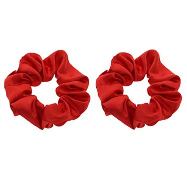 Imagem de ZOONAI Acessórios de cabelo para mulheres adolescentes e meninas de cetim elástico suporte de rabo de cavalo - conjunto de 2 (vermelho)