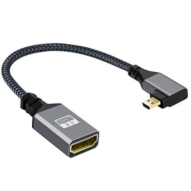 Imagem de NFHK Cabo de extensão 4K Type-D Micro HDMI 1.4 macho 90 graus ângulo reto para HDMI fêmea para câmera DV MP4 DC Laptop