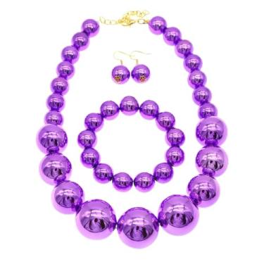 Imagem de CIOOU Colar grande de pérolas falsas para mulheres, conjunto de colar e brincos de pérolas grossas dos anos 1920, conjunto de bijuterias de fantasia, festa de formatura, casamento, X-Large, Zinco,