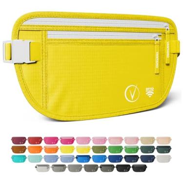 Imagem de Cinto de dinheiro para viagens – Pochete de segurança para celular, dinheiro, passaporte e muito mais com proteção RFID antifurto – Bolsa fina para carteira oculta sob as roupas – Bolsa de cintura