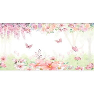 Imagem de Painel de lona Portal Flores e Borboletas Aquarela Clarinho - Fabrika 